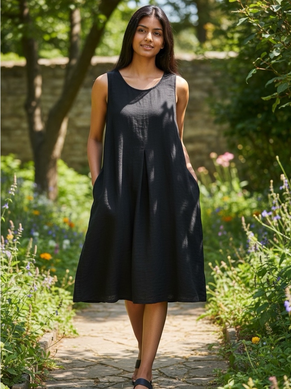 J Jill Black Sleeveless Classic A-Line Dress